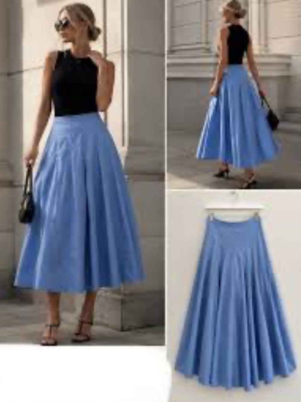 Zara Light Blue Full Circle Midi Skirt